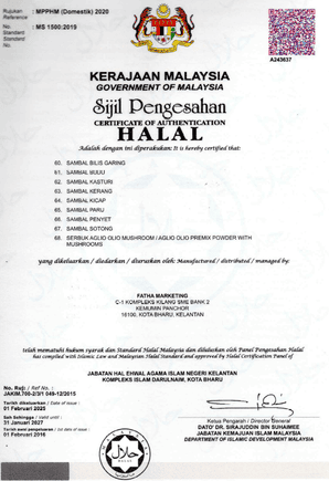 Imej sijil Halal Certification pada halaman STANDARDS COMPLIANCE (8/11). SKU text is not reinterpreted in this index.