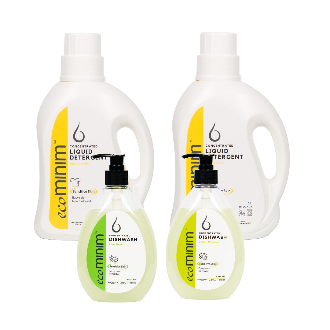 [Bundle Pack] Plant Based Dishwash Lemon Bergamot (480ml) + Dishwash Lime Honey (480ml) + Liquid Detergent Ever Gentle (1L x 2)