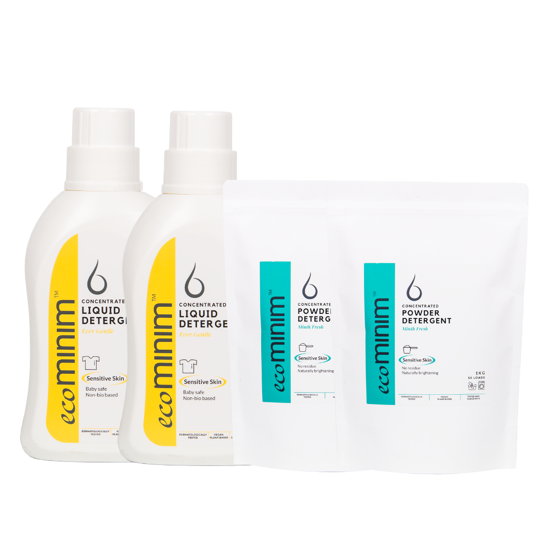 [Bundle Pack] Plant Based Liquid Detergent Ever Gentle (1L x 2) + Powder Detergent Minth Fresh (1KG x 2)