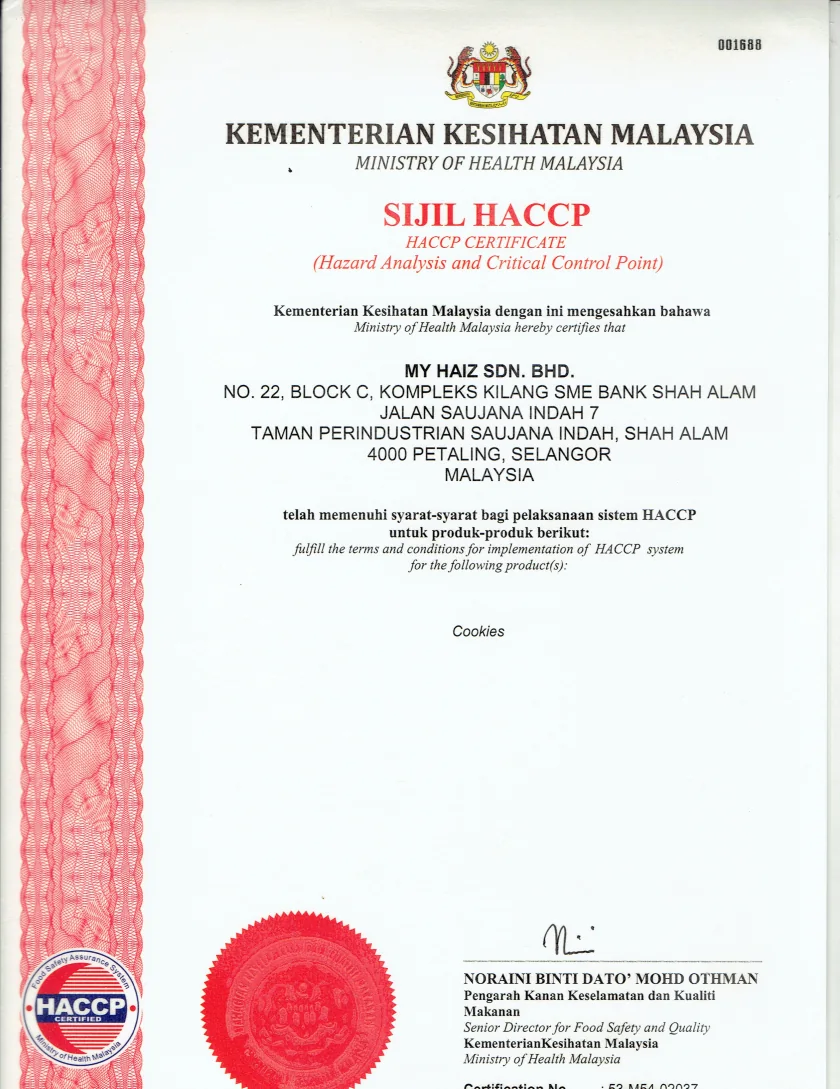 HACCP CERTIFICATE- — HACCP CERTIFICATE — BY — KEMENTERIAN KESIHATAN — MALAYSIA